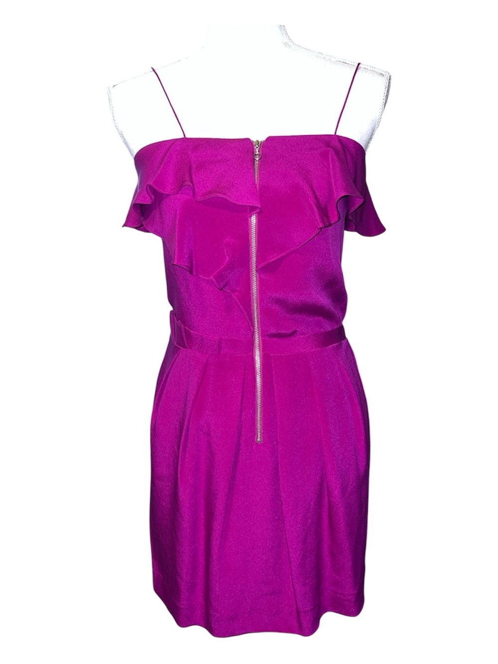 Vanessa Bruno asymmetrical magenta silk mini dress